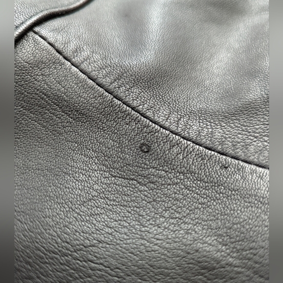 Vintage 80s soft black leather jacket with shoulder pads and leopard det… - Picture 2 of 14